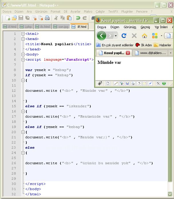 Javascript İf, Else İf Ve Kısa Karşılaştırma