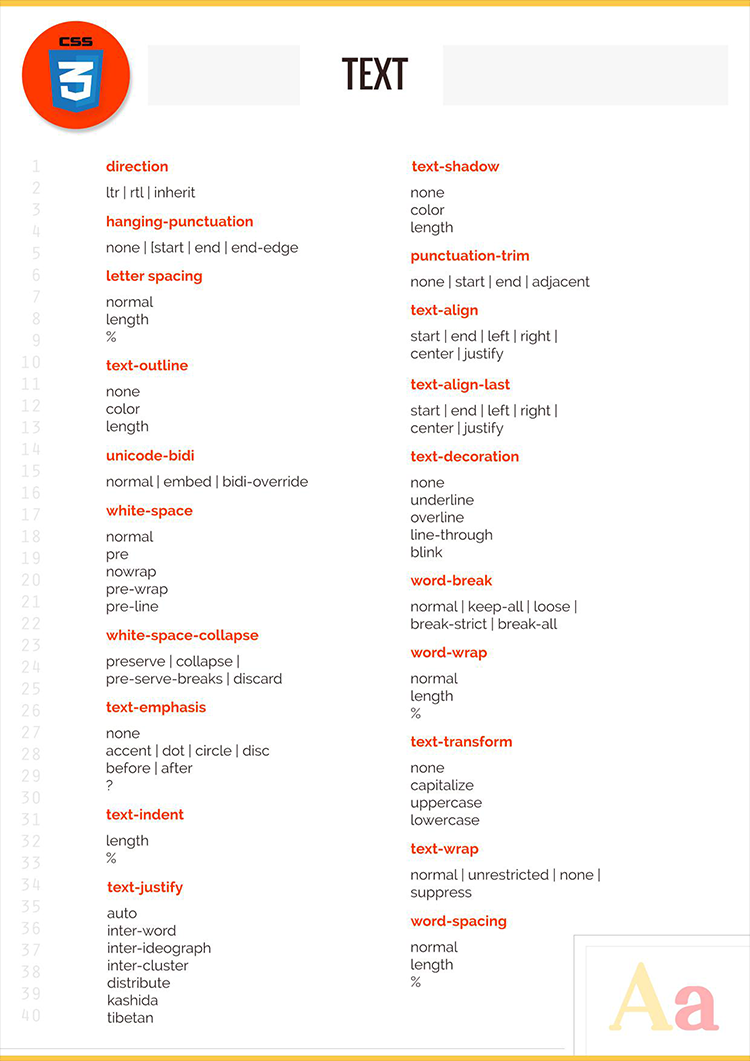 CSS Komutları Tablosu (CSS Sheets)