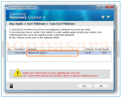Recovery (Sistemi Fabrika Ayarlarına Almak)
